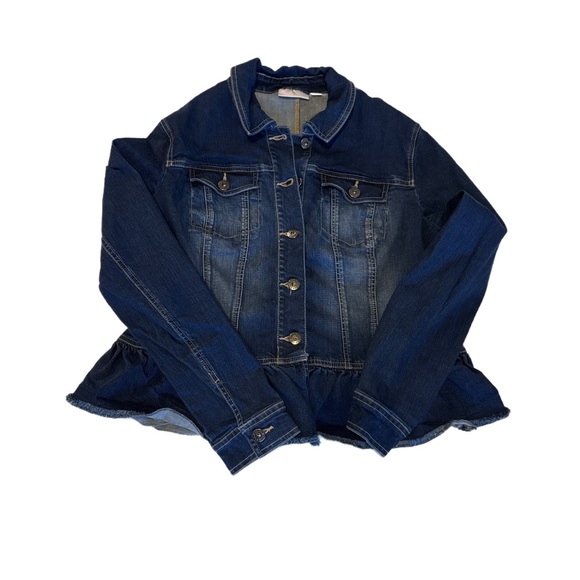 Belle by Kim Gravel Jackets & Blazers - Belle by Kim Gravel Dark Blue Denim Jacket w/freyed hem-EUC